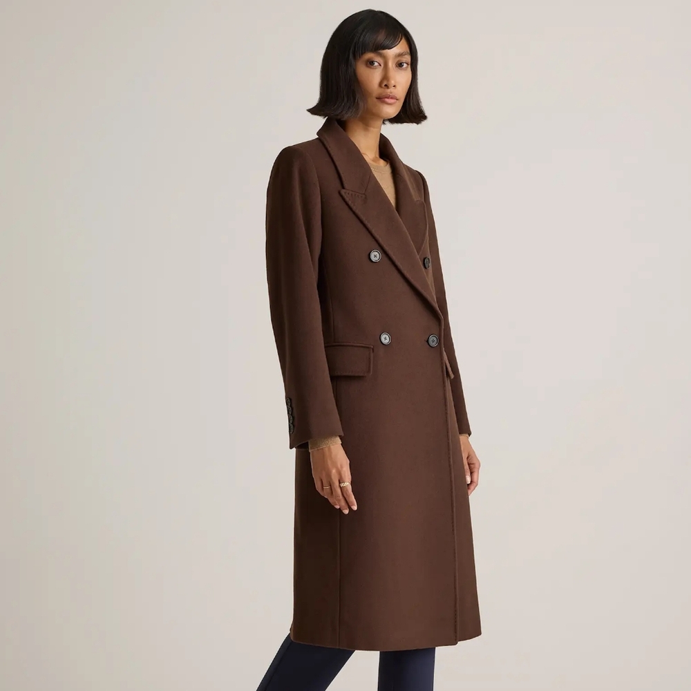 Quince Italian Wool Double Breasted Coat. Dark Chocolate. Large. Perfect.